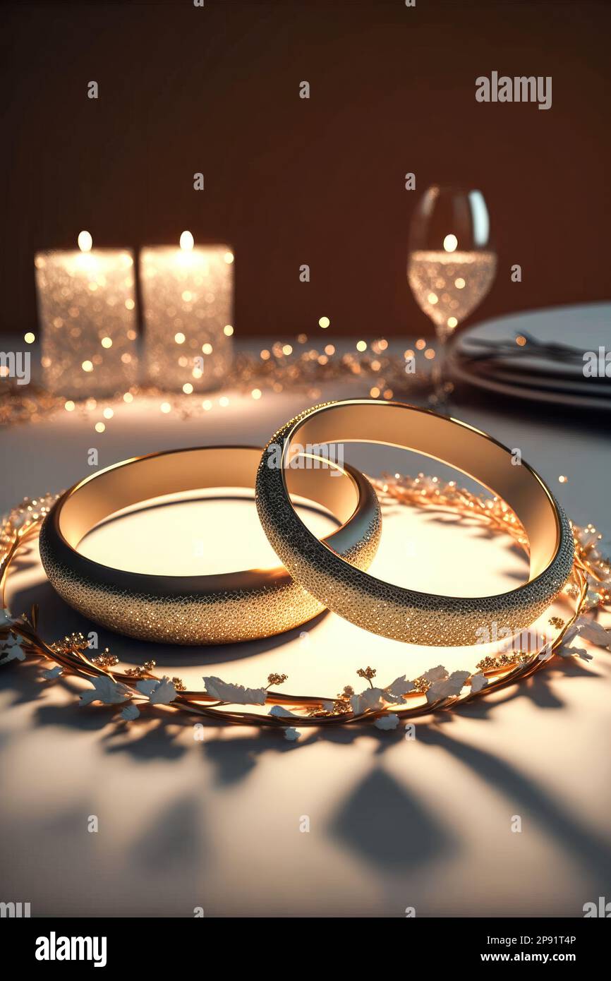 Golden Wedding Rings on a Romantic Luxury Table Love Ambiance HQ Stock Photo Alamy