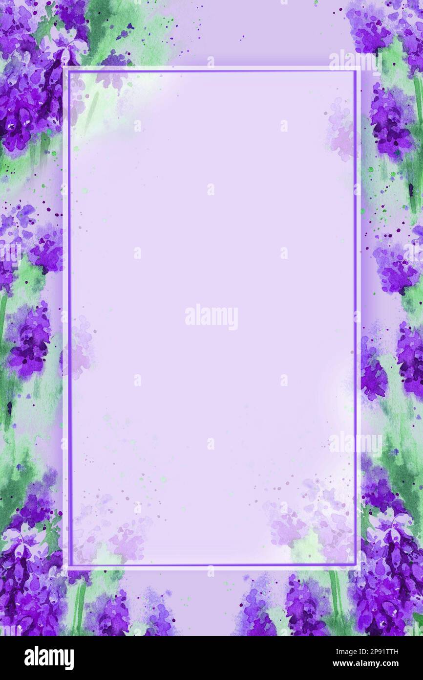 Purple and lilac background for greeting card with watercolour spring ...