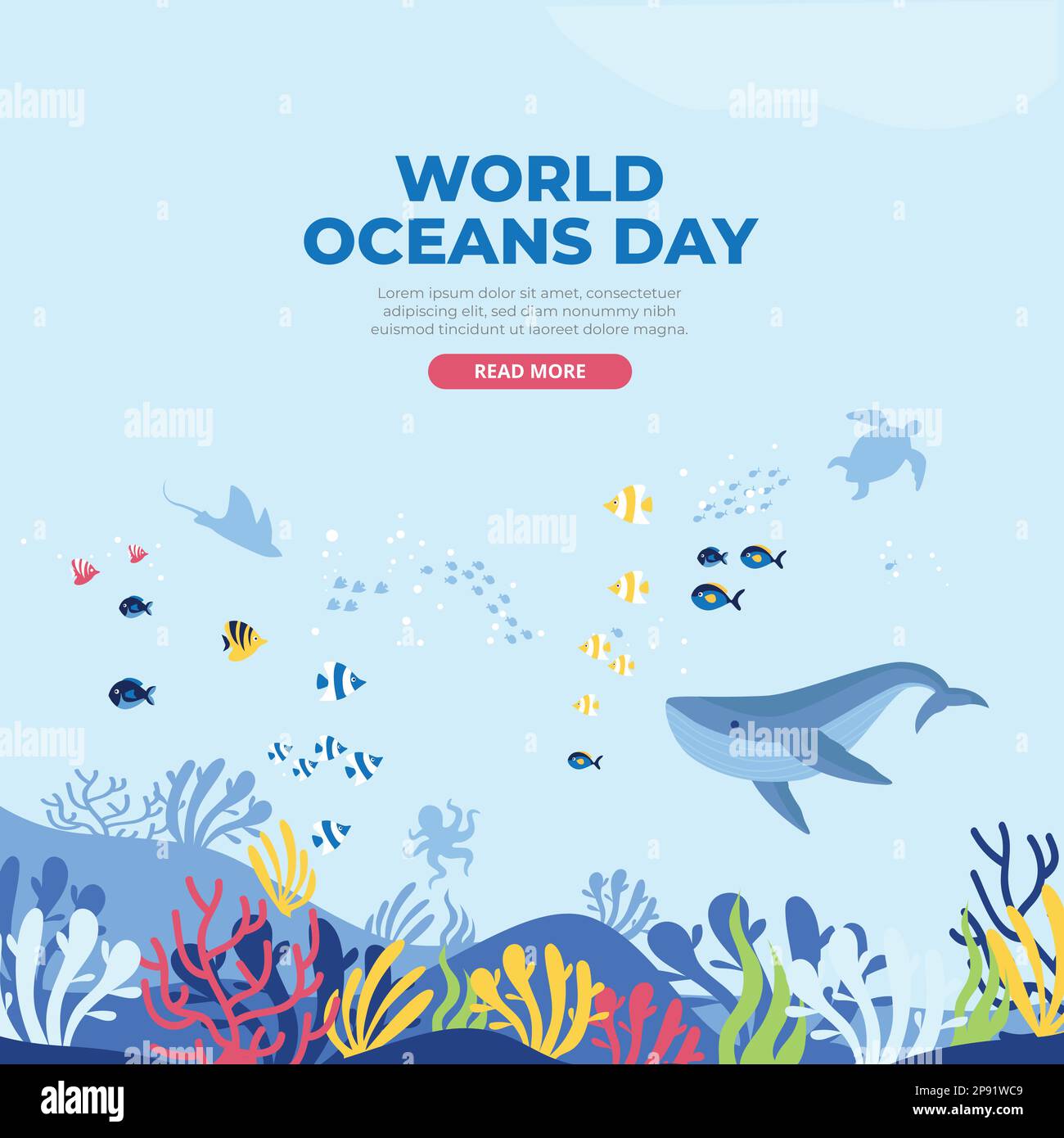 Happy World oceans day background with underwater ocean Stock Vector