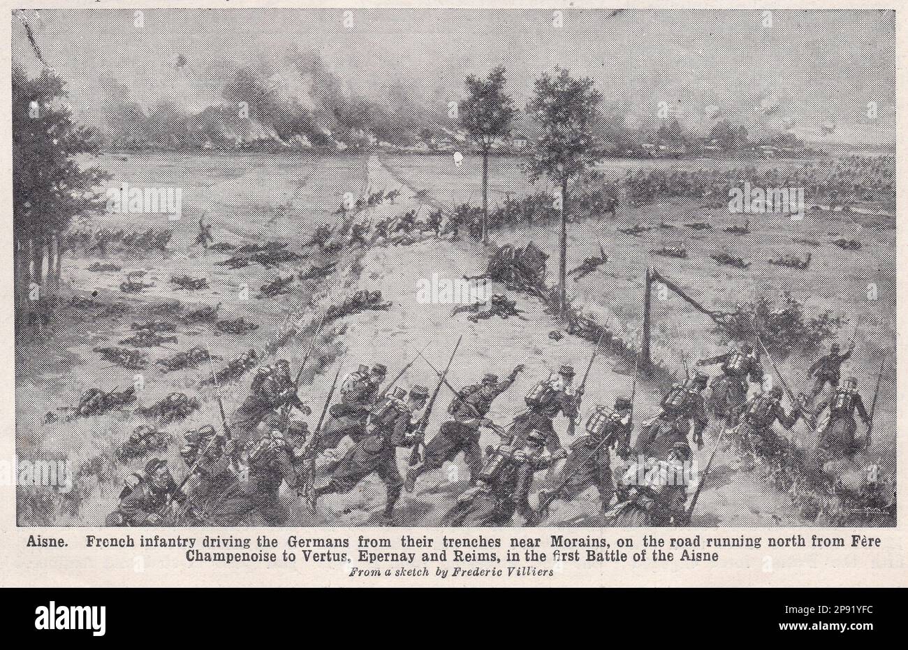 Aisne - French infantry driving the Germans from their trenches near Morains. Stock Photo