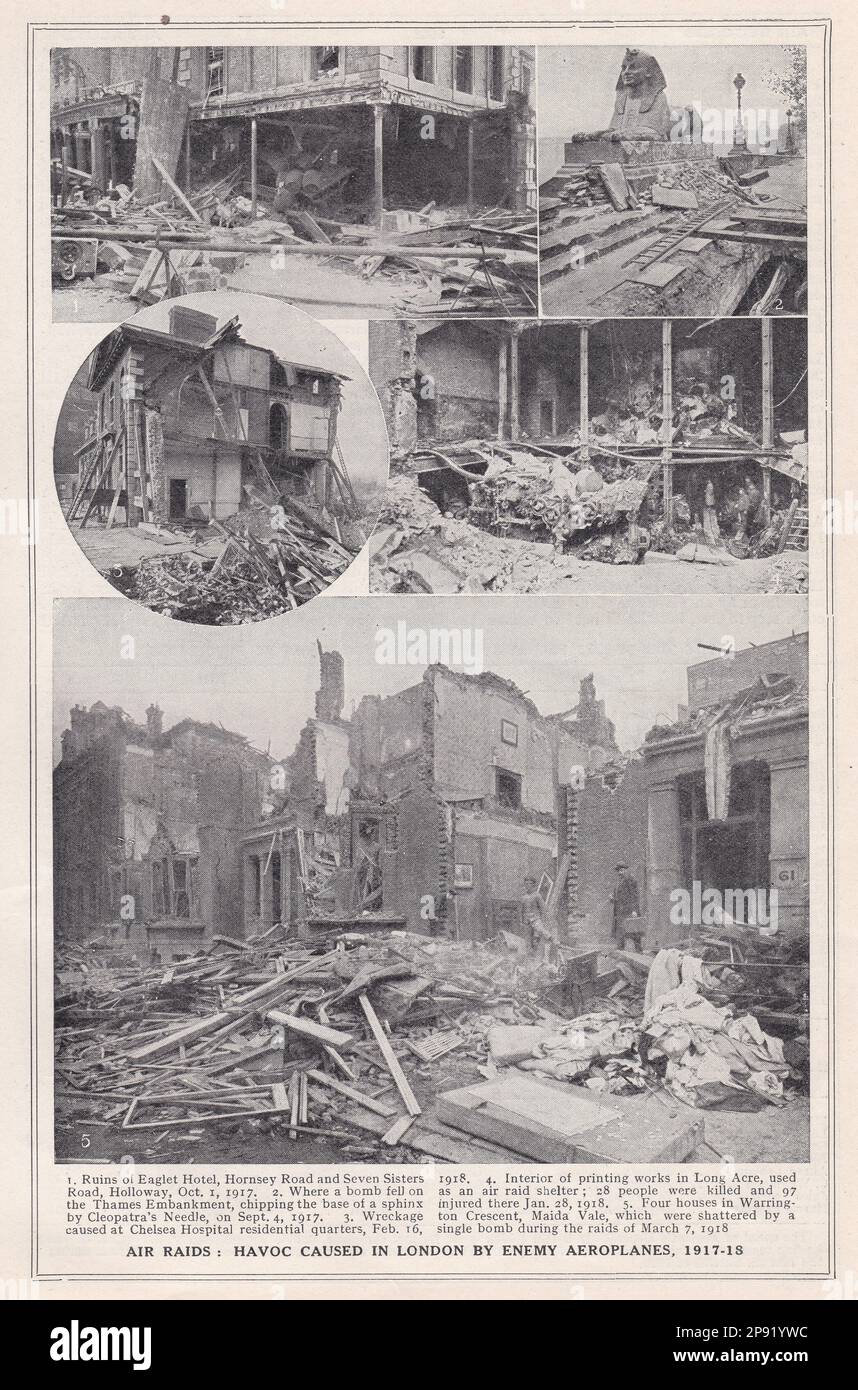 Air Raids - Havoc caused in London by enemy aeroplanes, 1917 - 1918. Stock Photo