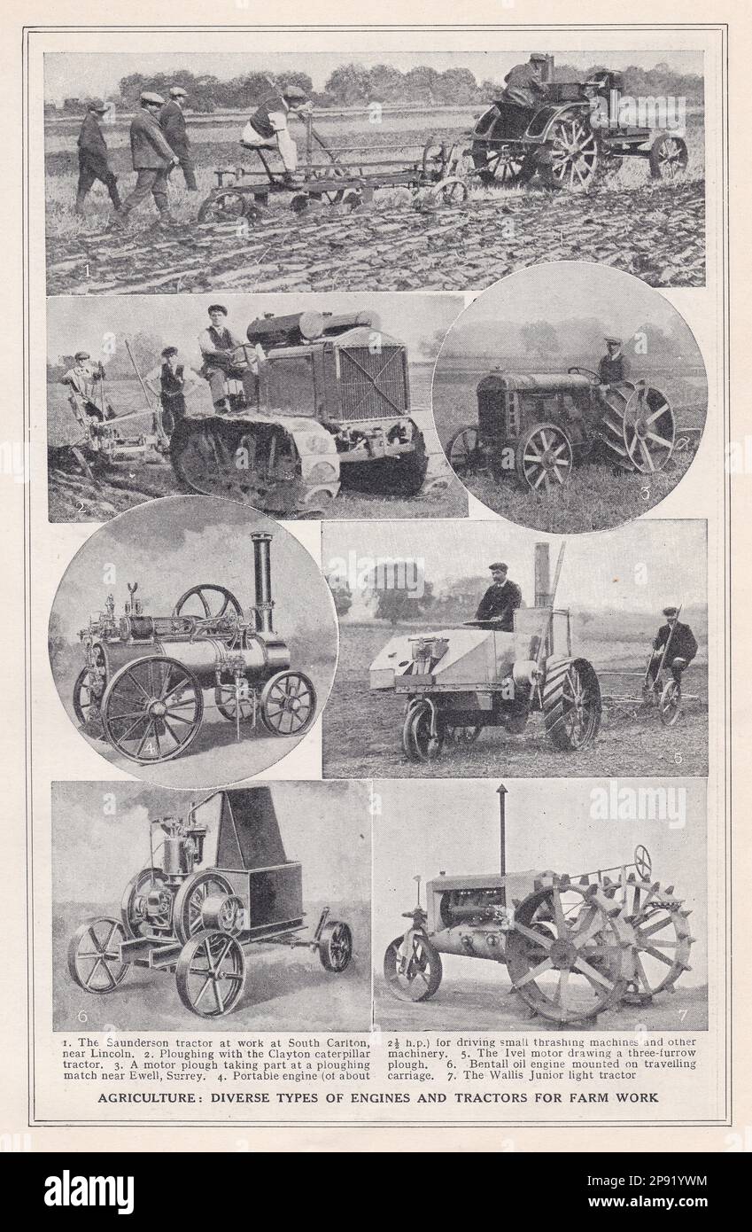 Agriculture Diverse types of engines and tractors for farm work Stock