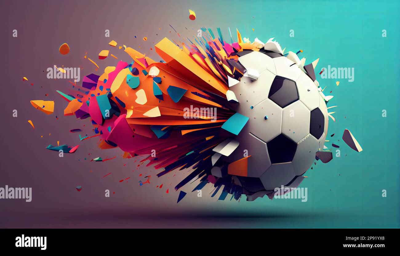 illustration of a soccer ball which explodes in rainbow colors against