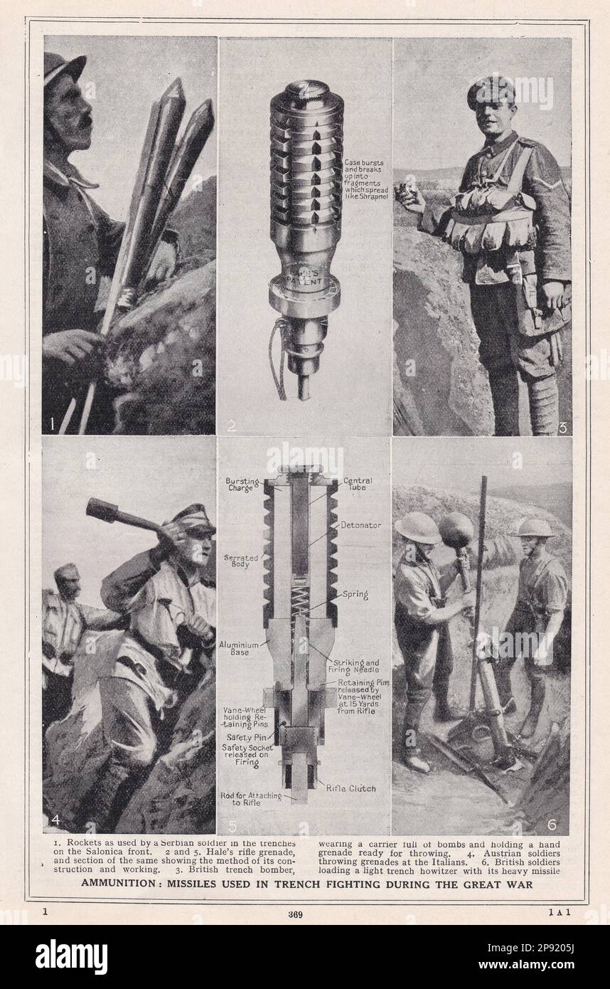 Ammunition - Missiles used in trench fighting during The Great War. Stock Photo