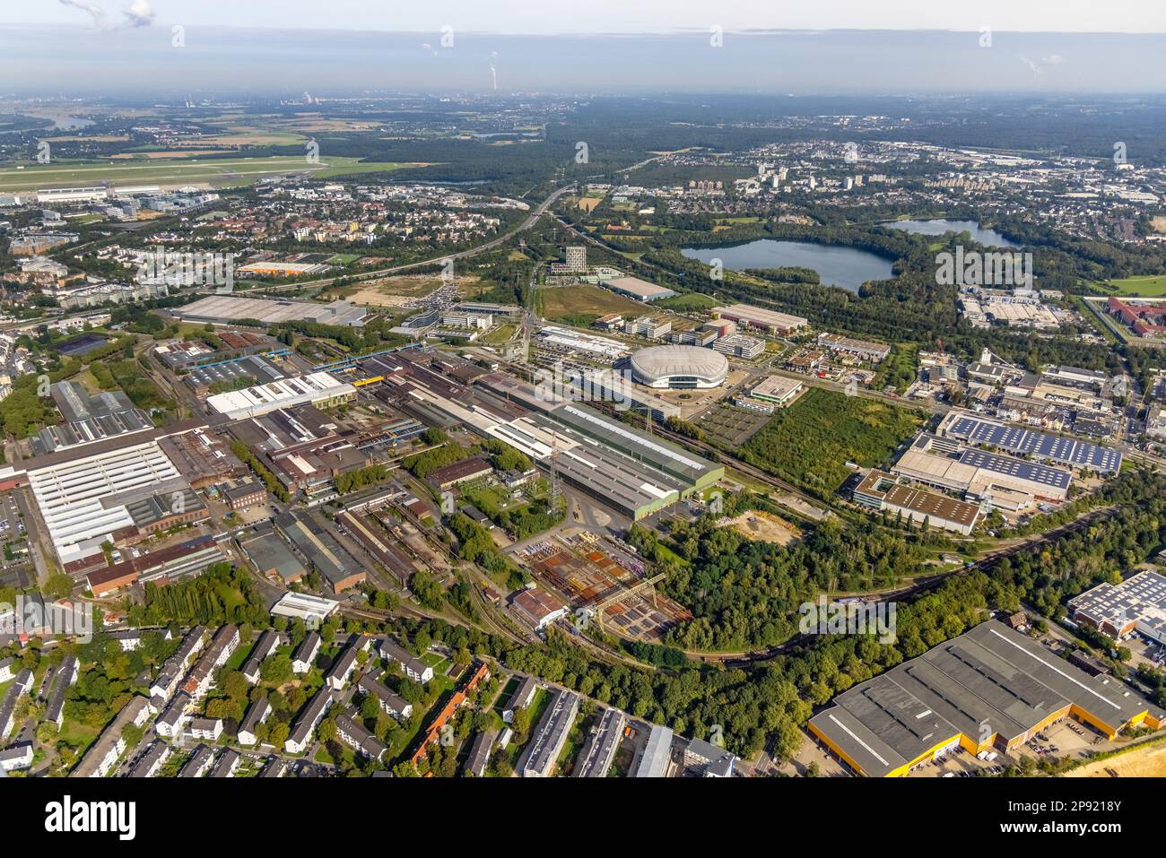 Aerial view, PSD BANK DOME event arena and parking lot Vallourec