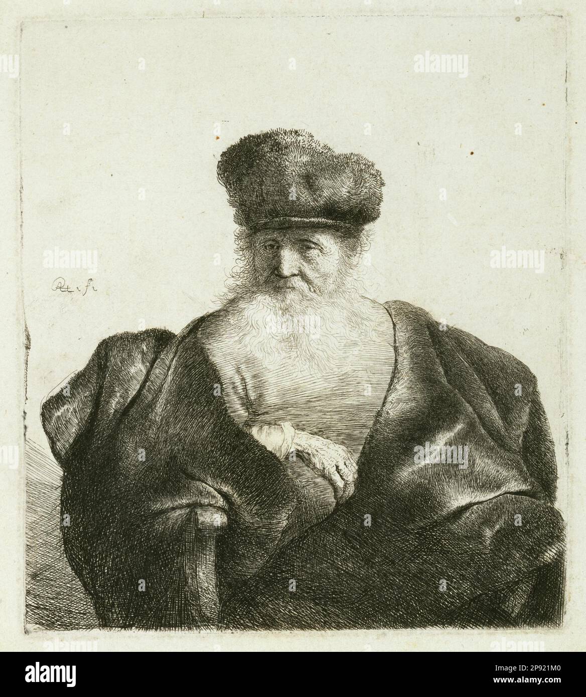 An Old Man with a Beard, Fur Cap, and Velvet Cloak circa 1632 by ...