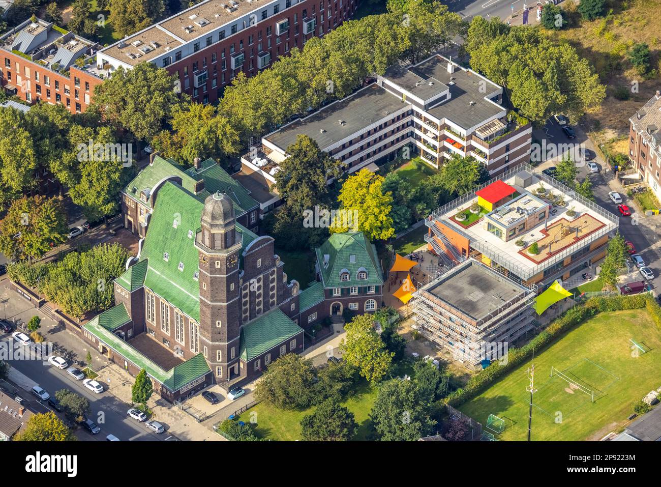  Aerial view, Auferstehungskirche and evang. kindergarten Wettiner Bildidee 