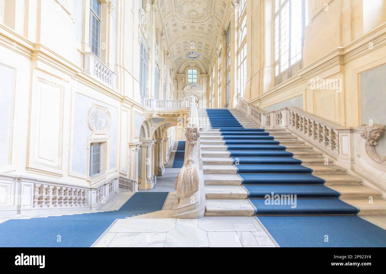 TURIN, ITALY - CIRCA JUNE 2021: The most beautiful Baroque staircase of ...