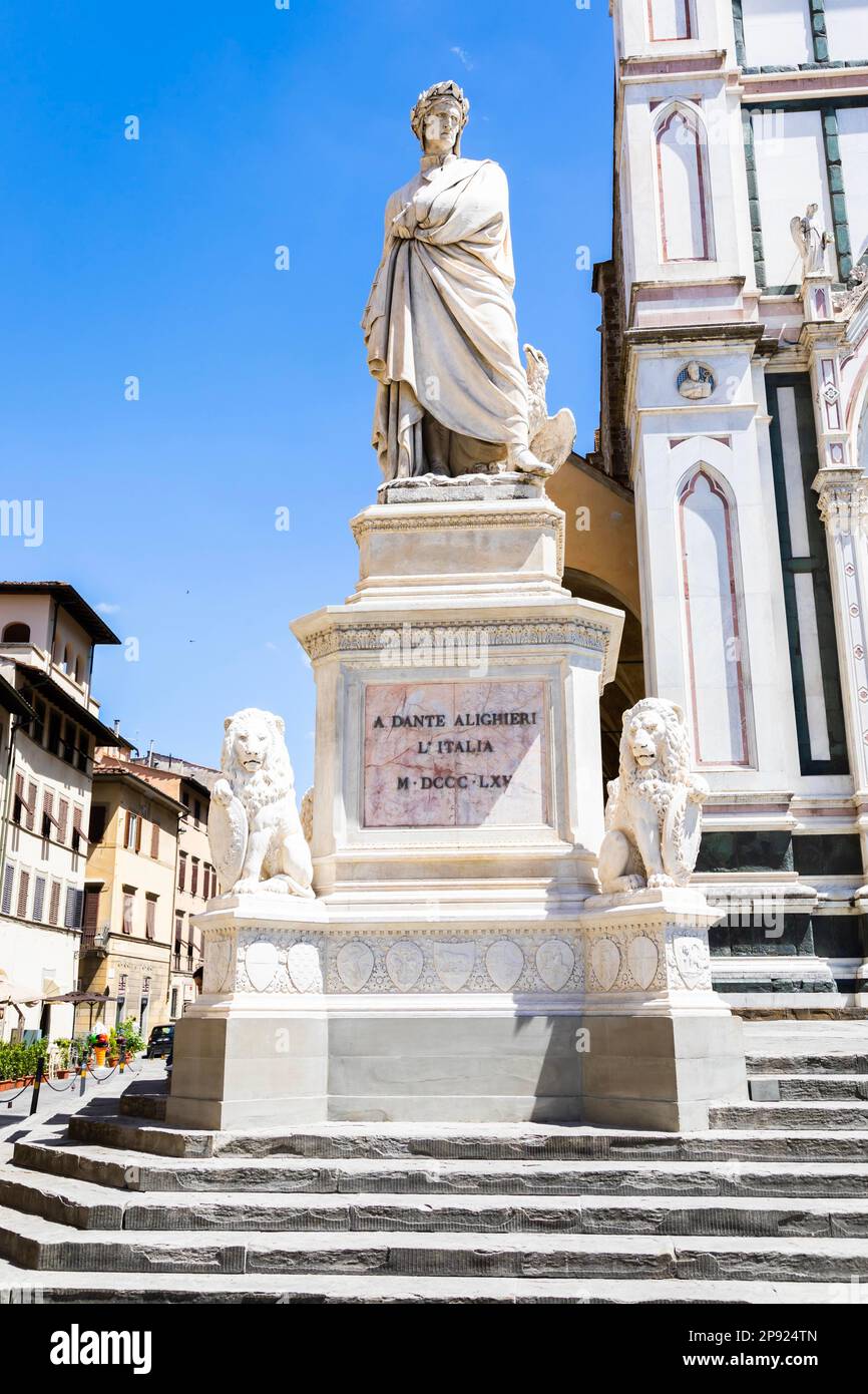 Dante Alighieri statue in Florence Tuscany region Italy with an