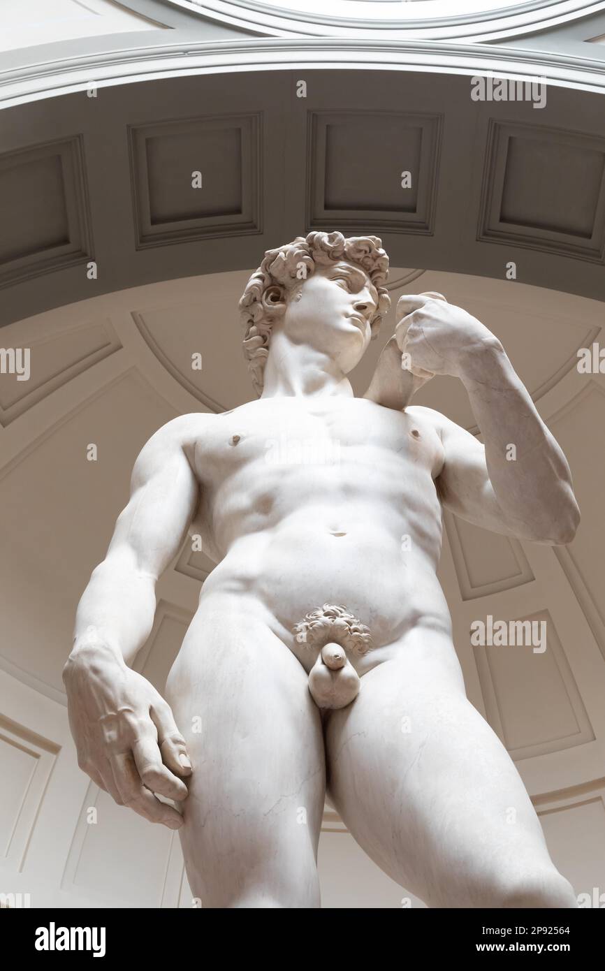 Florence, Italy - Circa August 2021: David sculpture by Michelangelo Buonarroti. The masterpiece of the Renaissance art Stock Photo