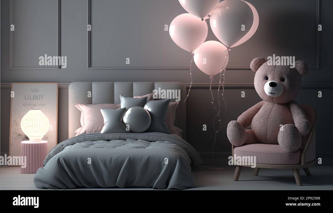 Mock up, children\'s bedroom room, interior classic style. Pink ...