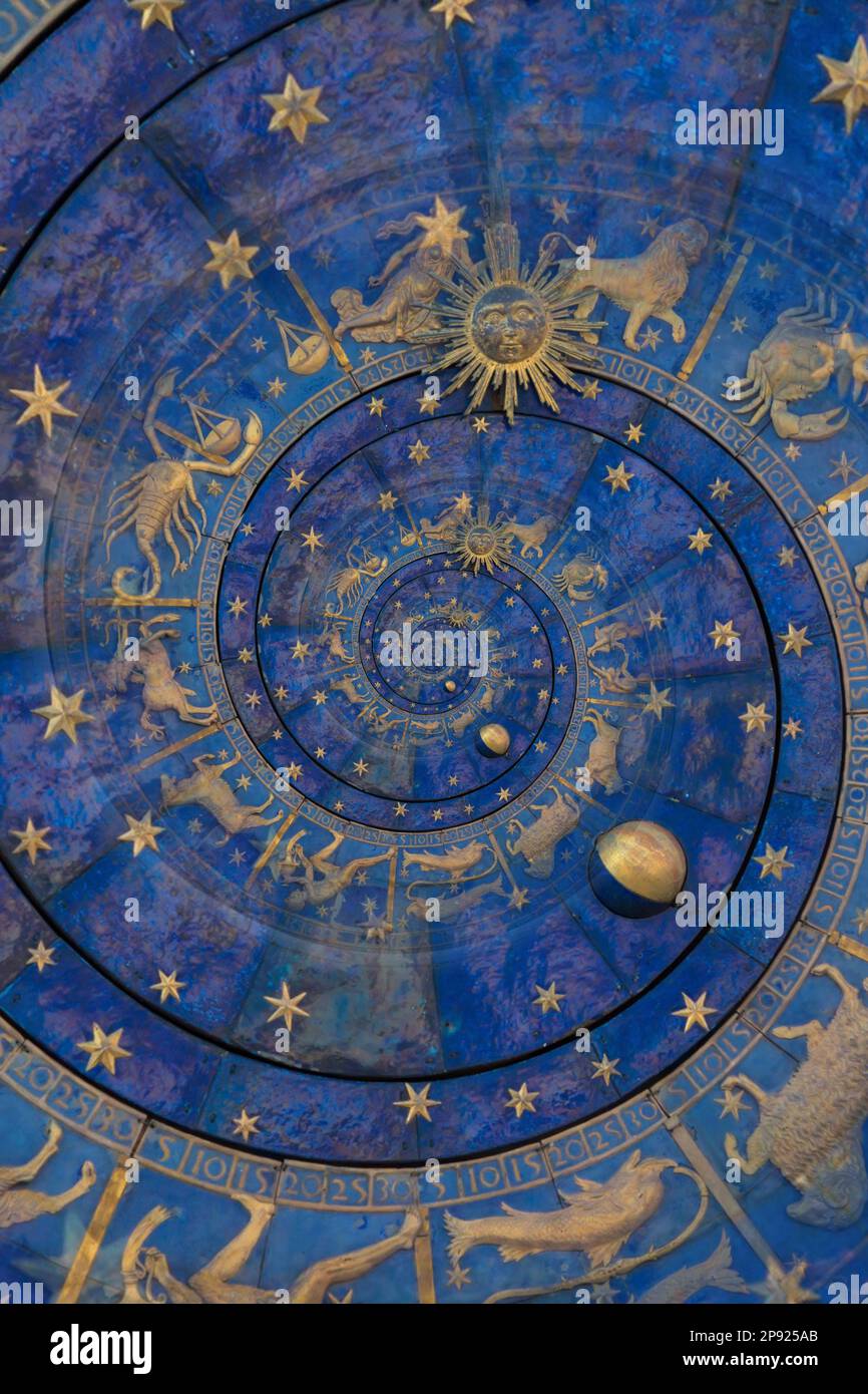 Astrology and alchemy sign background illustration - blue Stock Photo