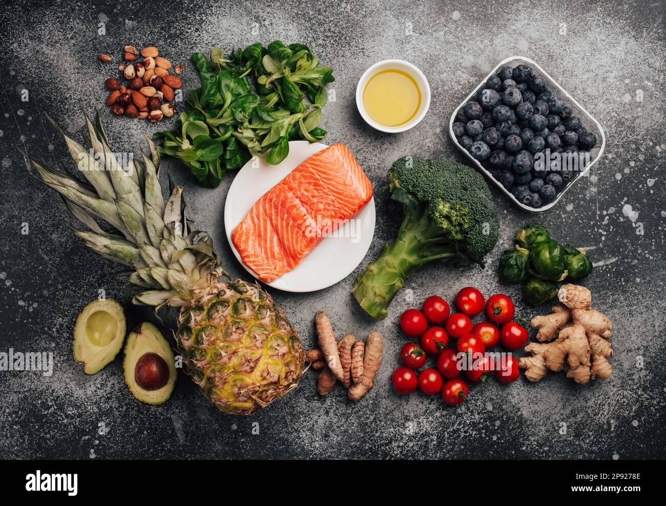 Anti inflammatory diet concept. Set of foods that help to reduce