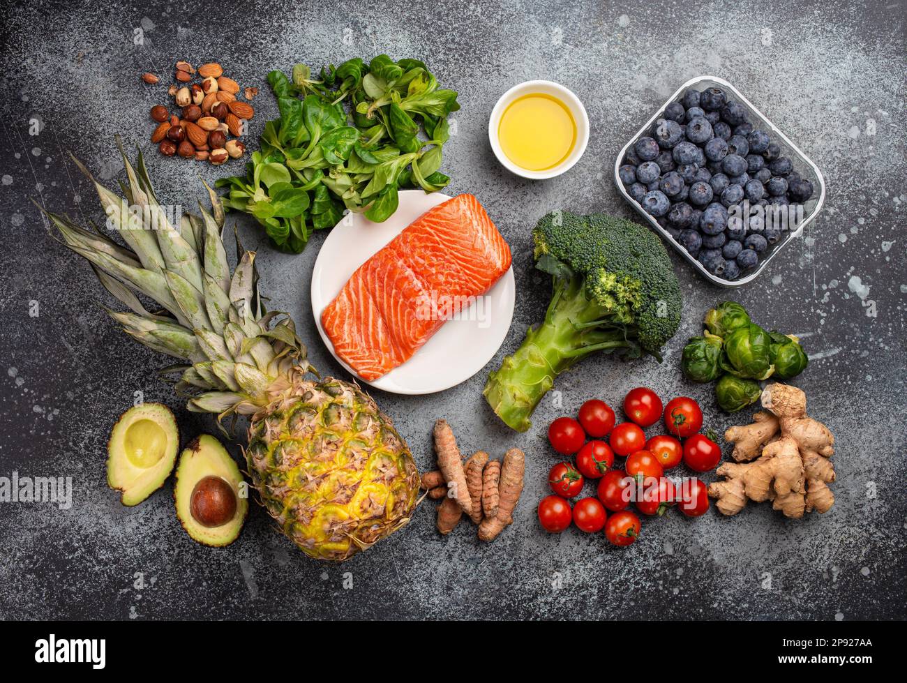 Anti inflammatory diet concept. Set of foods that help to reduce