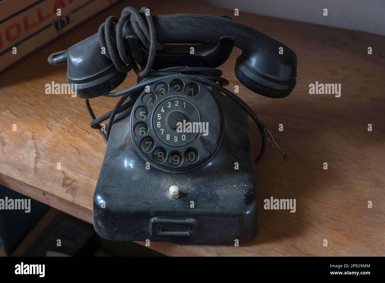 Old, dusted Bakelite telephone, 1950s, Bavaria, Germany, Europe Stock Photo