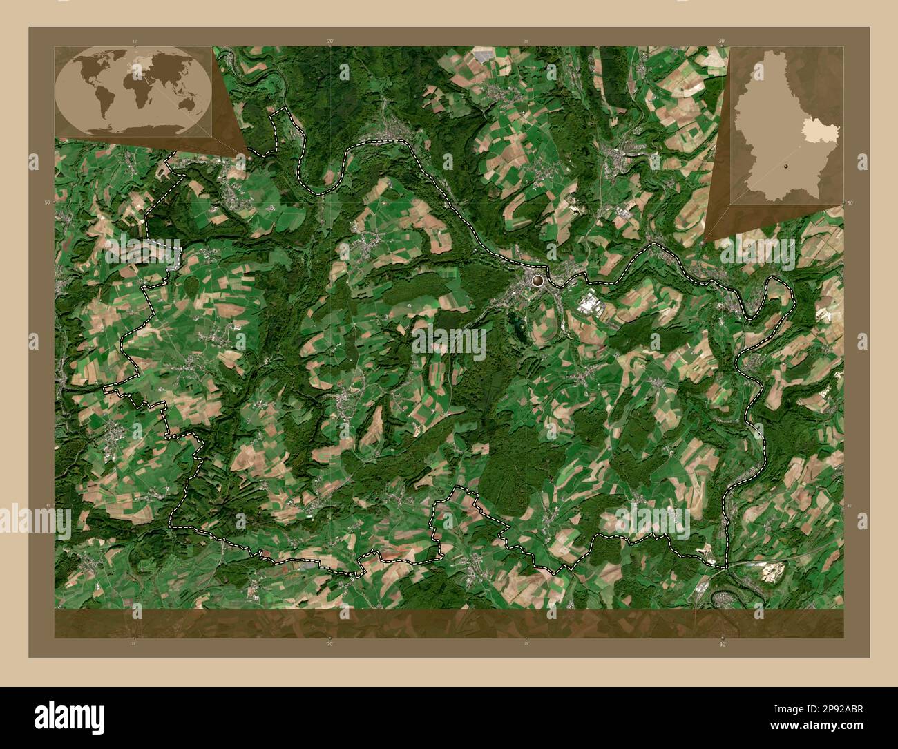 Canton Echternach, canton of Luxembourg. Low resolution satellite map. Corner auxiliary location maps Stock Photo
