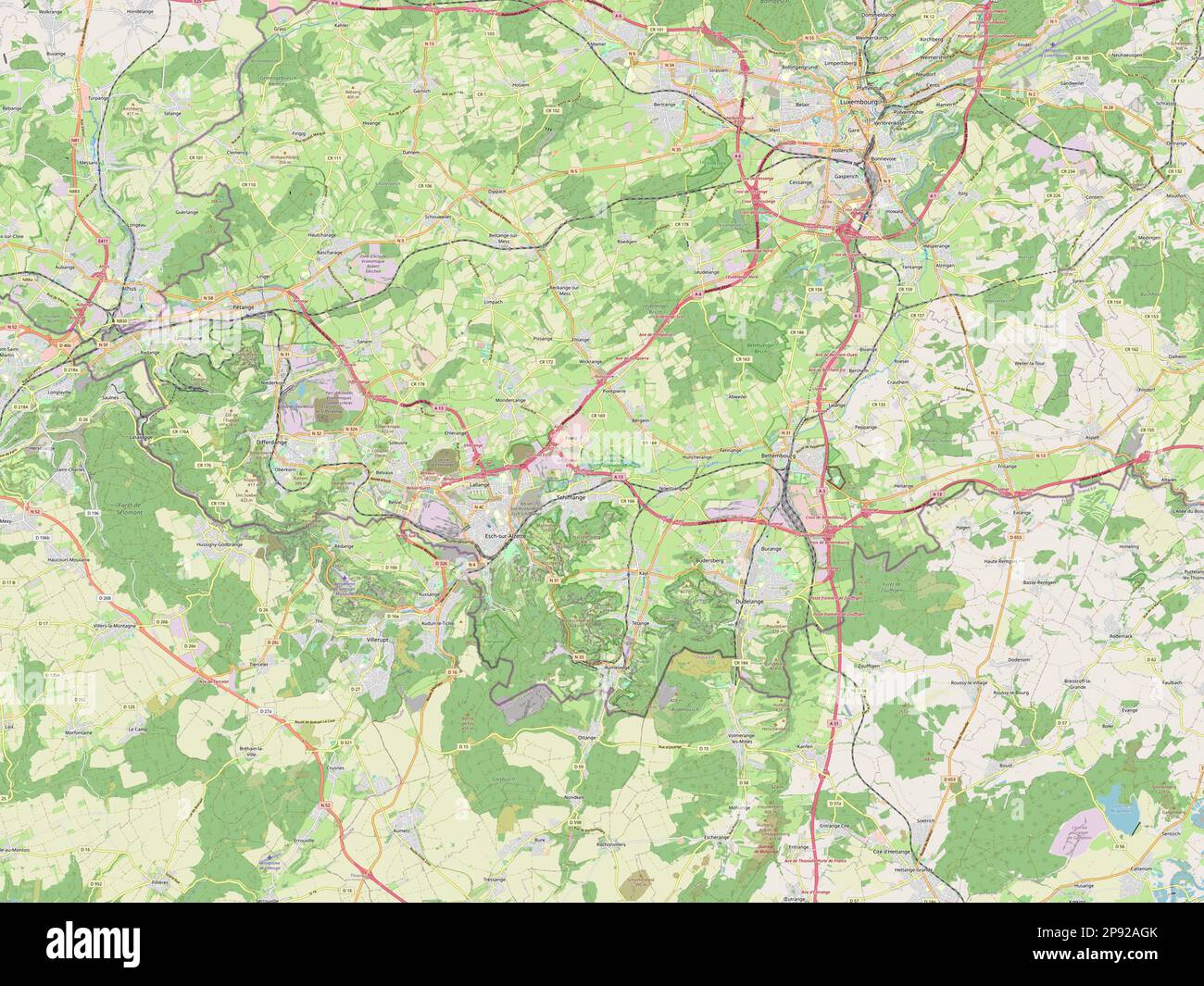Canton Esch-sur-Alzette, canton of Luxembourg. Open Street Map Stock Photo