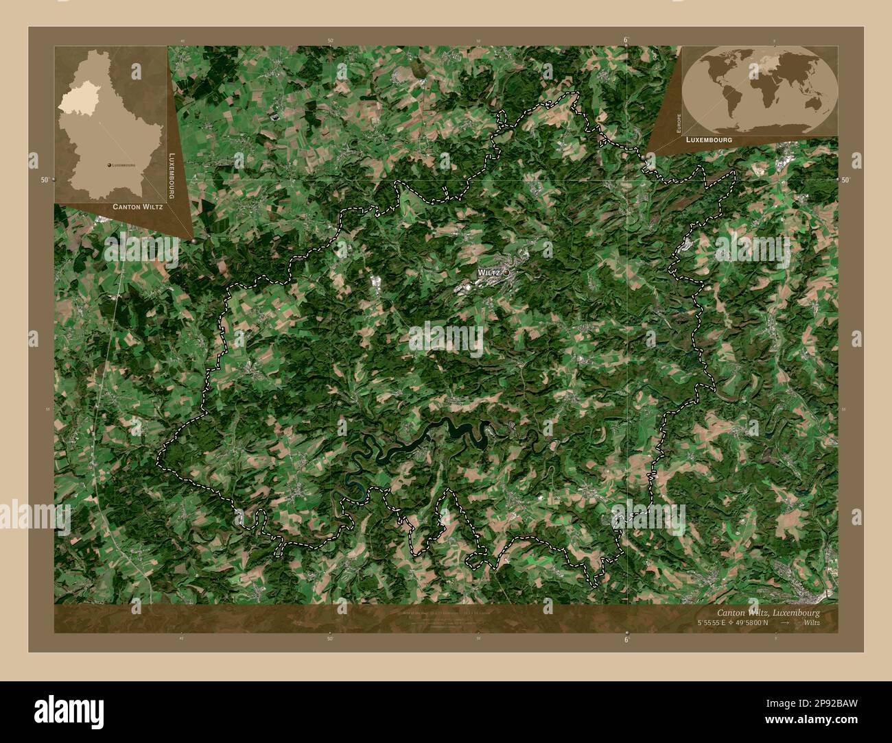 Canton Wiltz, canton of Luxembourg. Low resolution satellite map