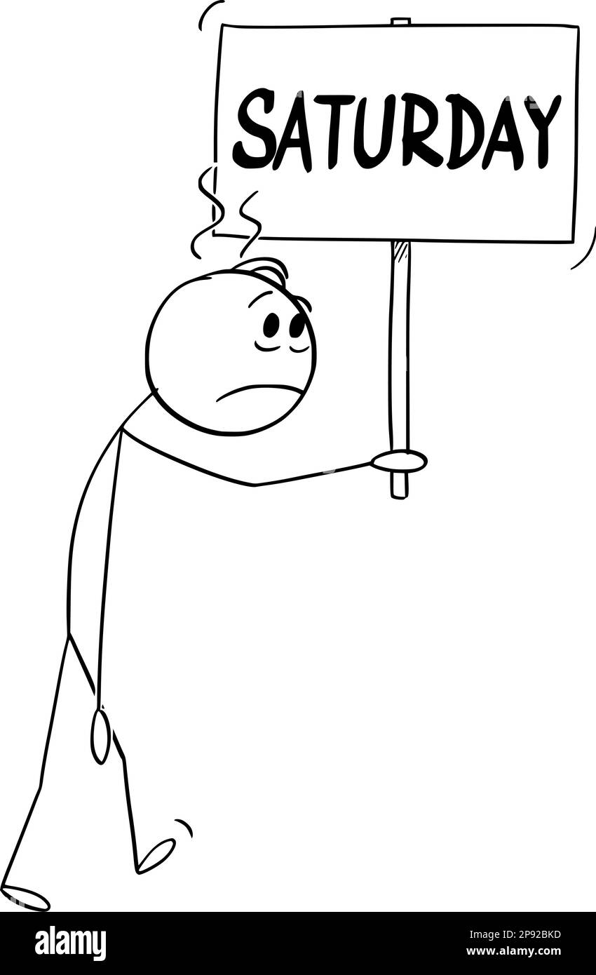Depressed Person with Saturday Sign, Vector Cartoon Stick Figure ...