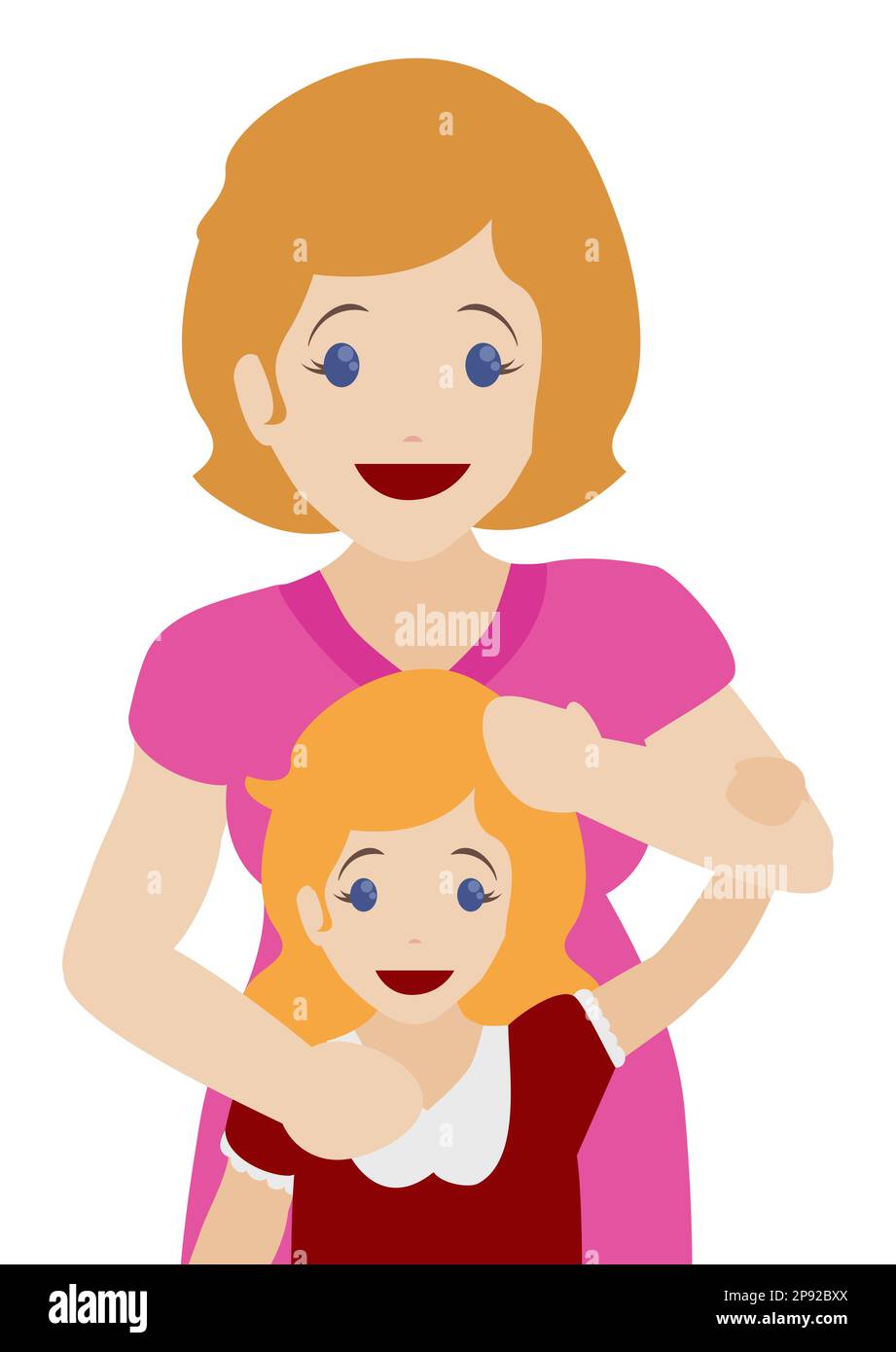 Cute hug scene with happy blonde mother and daughter. Portrait design ...