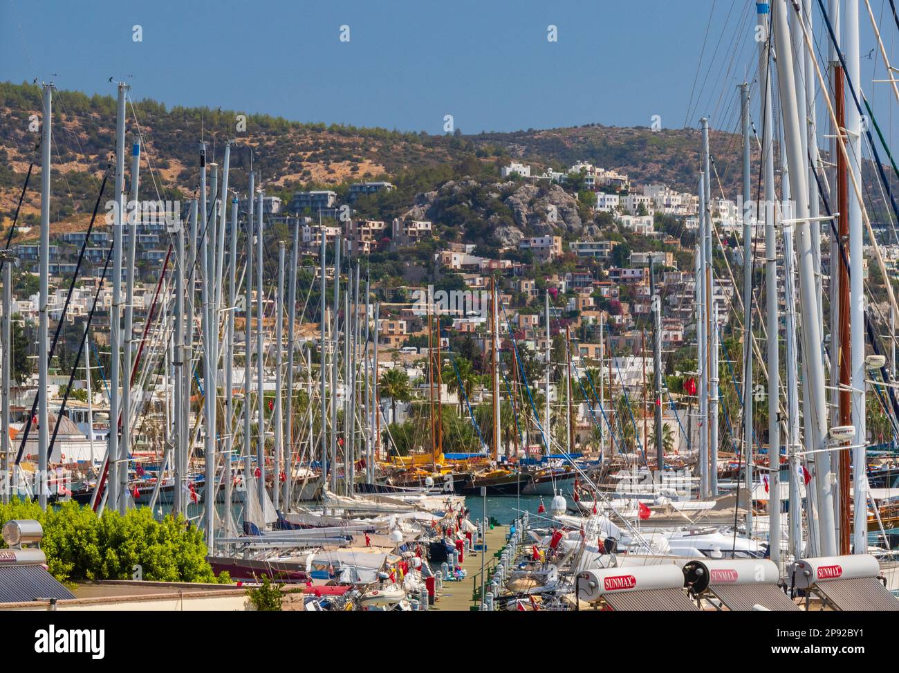 yachts moored in Bodrum harbour, Turkey Stock Photo