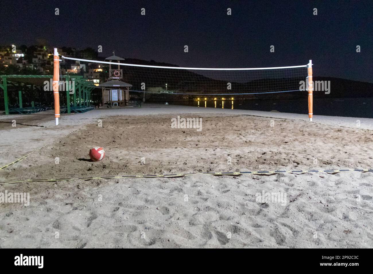 deserted beach volleyball court at night Stock Photo Alamy