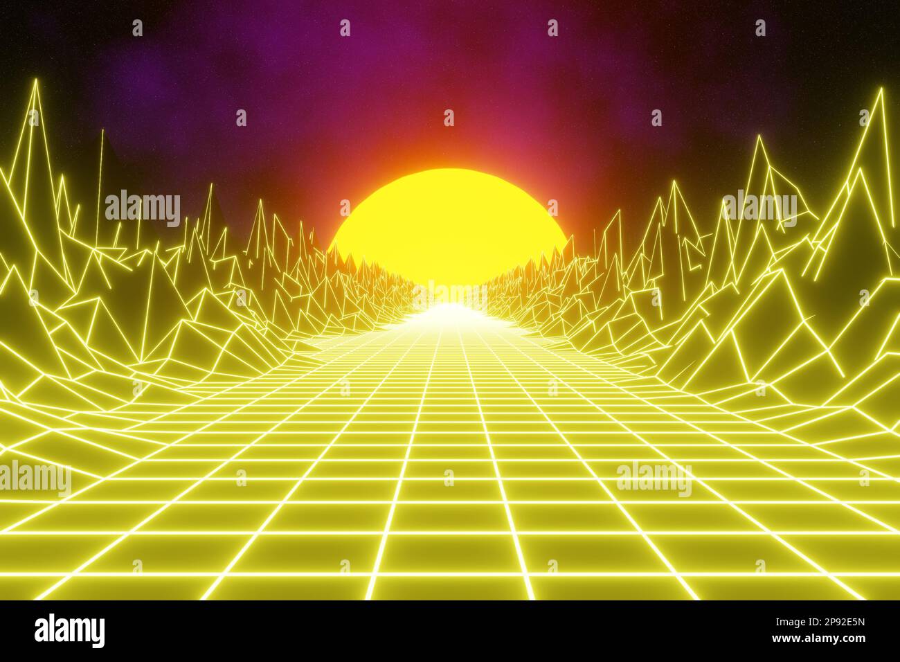 Yellow retro futuristic technology background 3d render, 80s retro