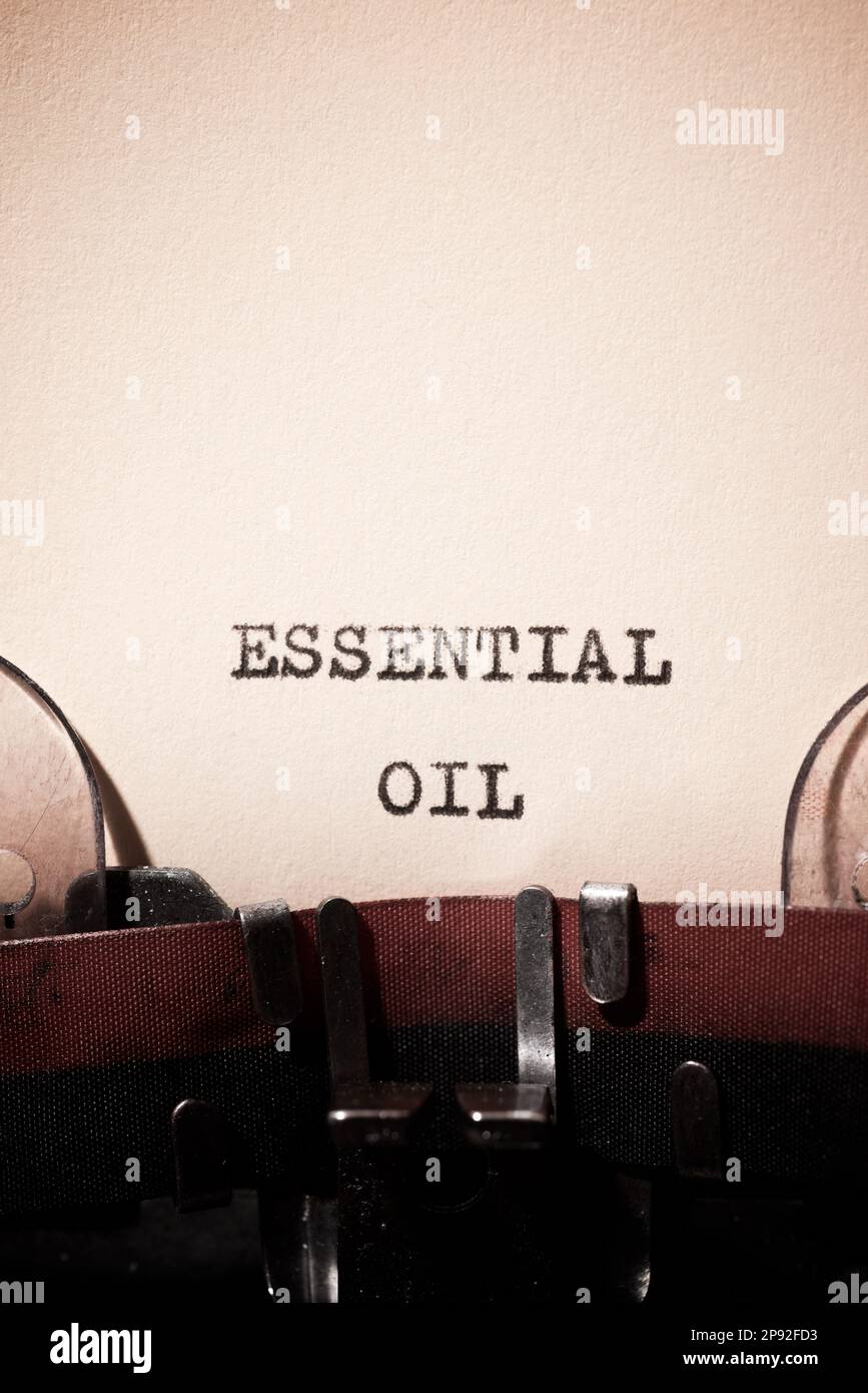 Essential oil text written with a typewriter Stock Photo Alamy