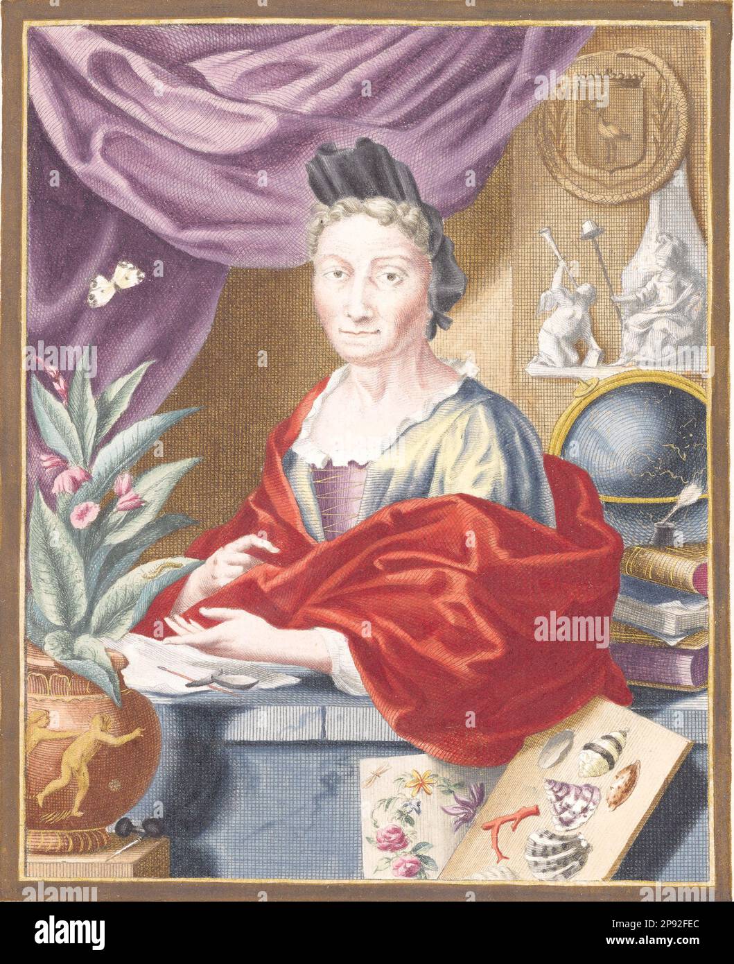 Jacobus Houbraken - Portrait painting of Anna Maria Sibylla Merian - c1700 Stock Photo