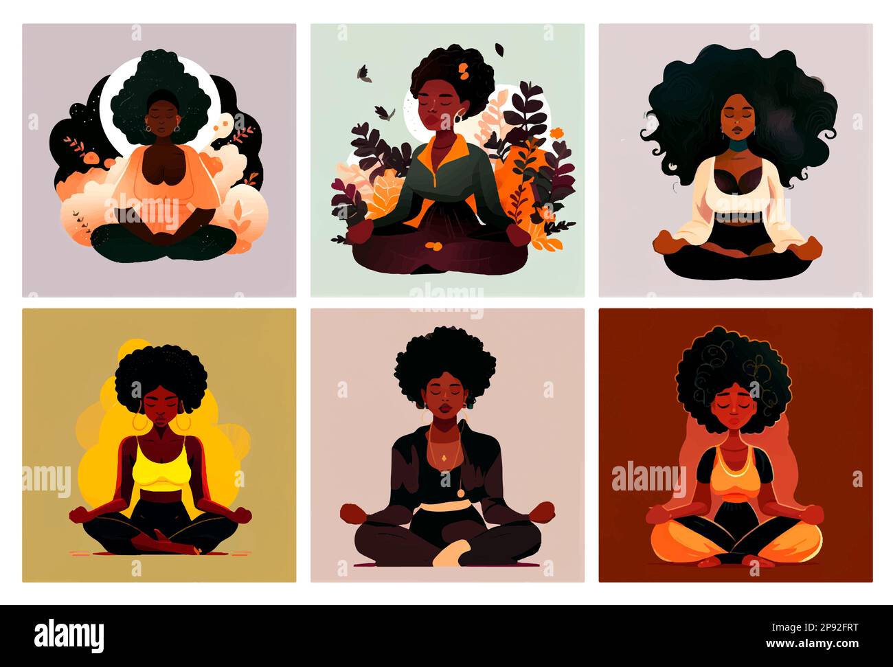 set vector illustration of woman connecting with herself and love her ...