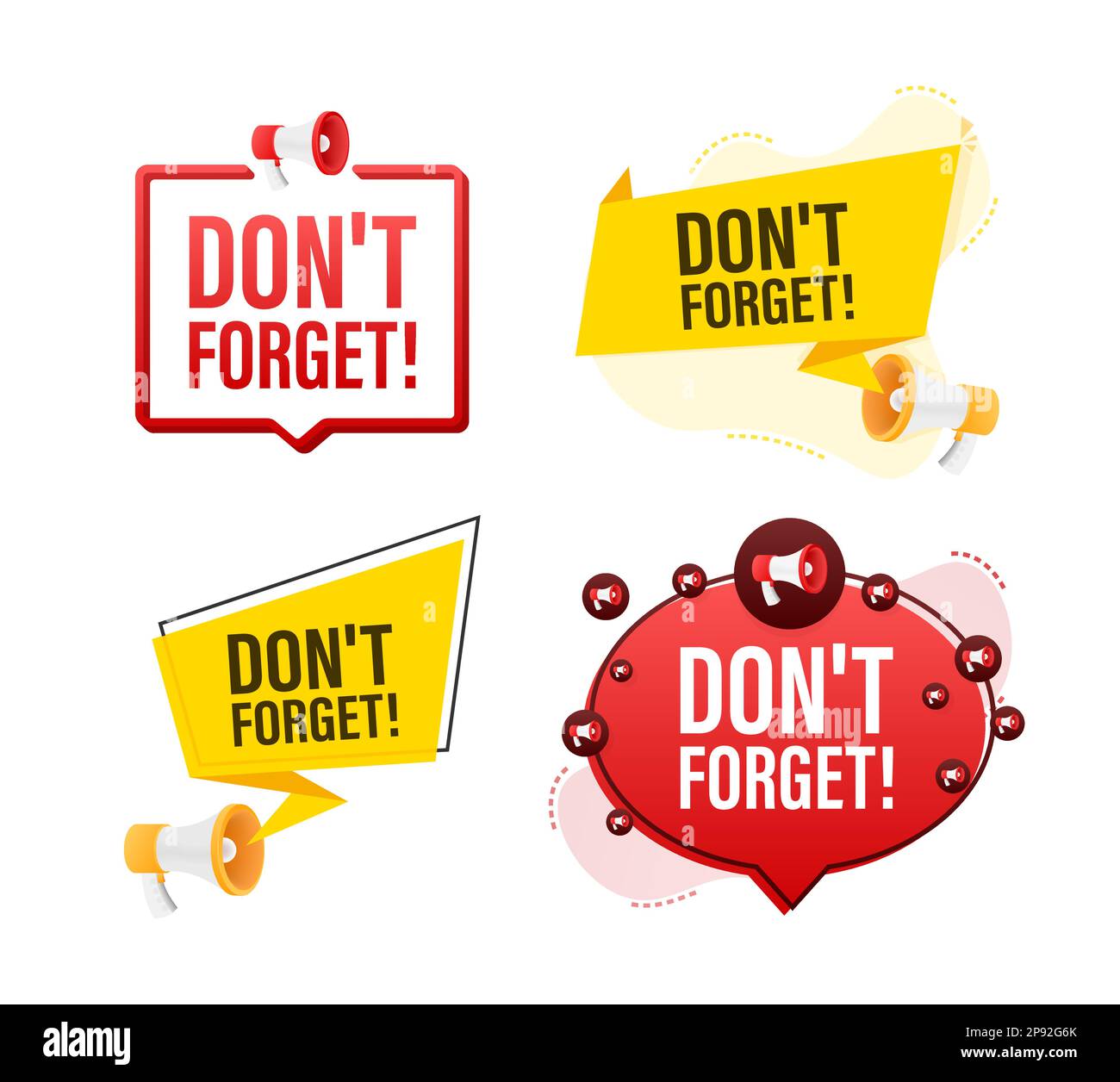 Megaphone label set with text dont forget. Megaphone in hand promotion ...