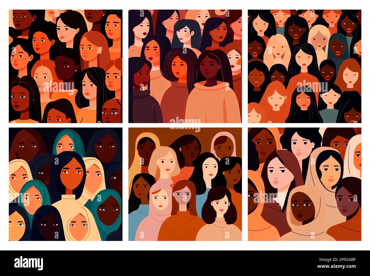 set vector illustration of multiethnic women together international mental health day Stock