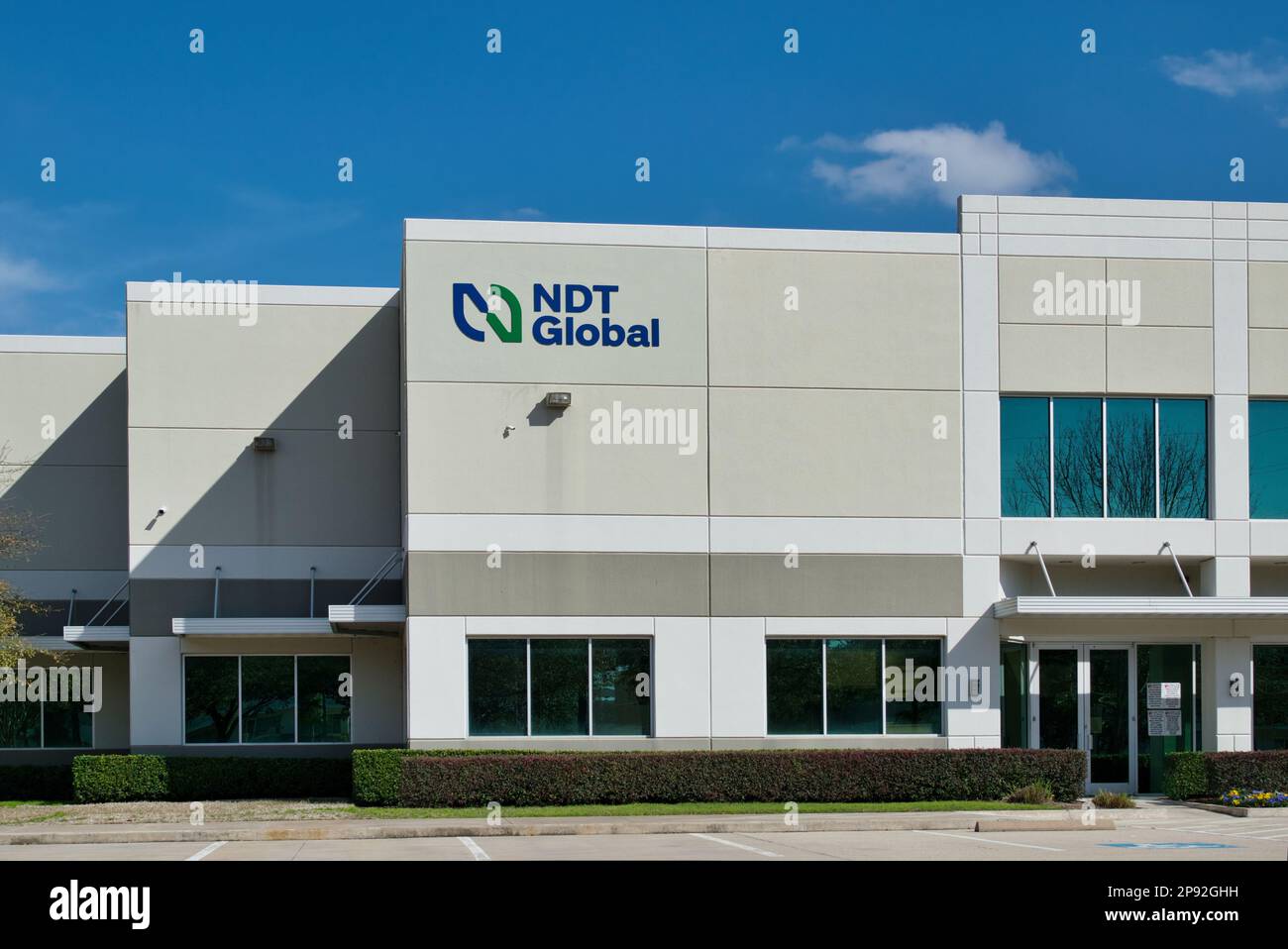 Houston, Texas USA 02-19-2023: NDT Global office building exterior in Houston, TX. Pipeline inspection company with worldwide locations. Stock Photo