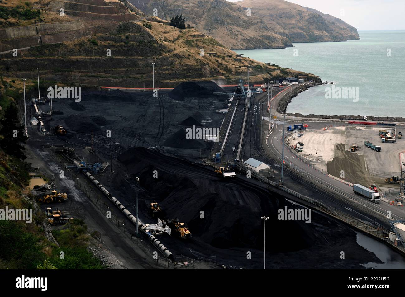 Overview of the coal handling facility at Lyttelton Harbour, near