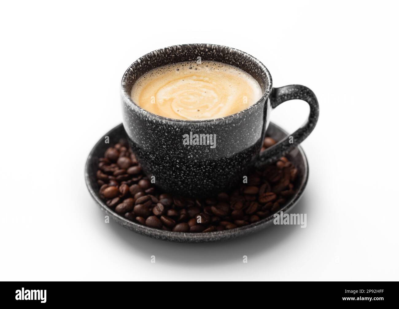 https://c8.alamy.com/comp/2P92HFF/coffee-in-black-porcelain-cup-and-fresh-raw-beans-on-saucer-on-white-2P92HFF.jpg