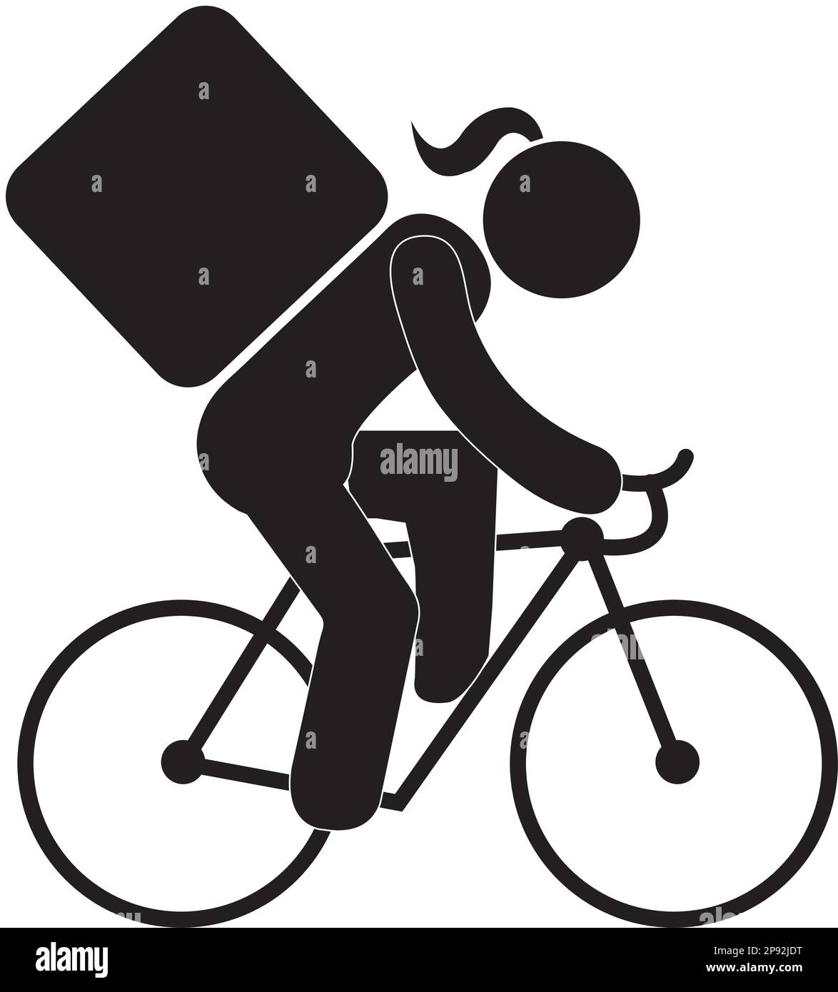 A bicycle delivery woman on a white background with copy space Stock Vector