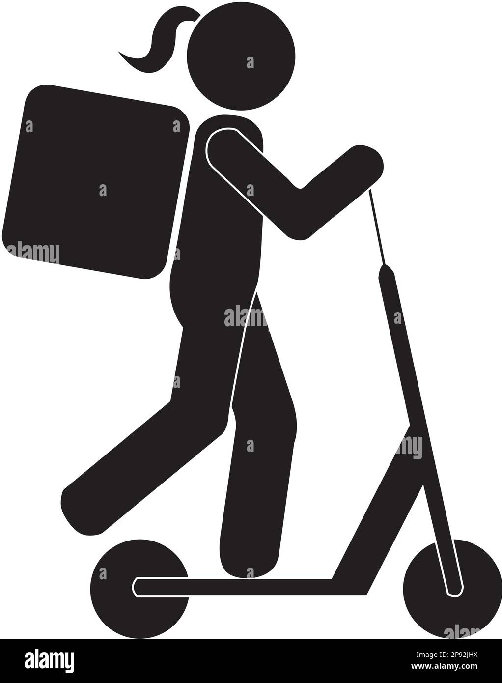 A electric scooter delivery woman on a white background with copy space Stock Vector