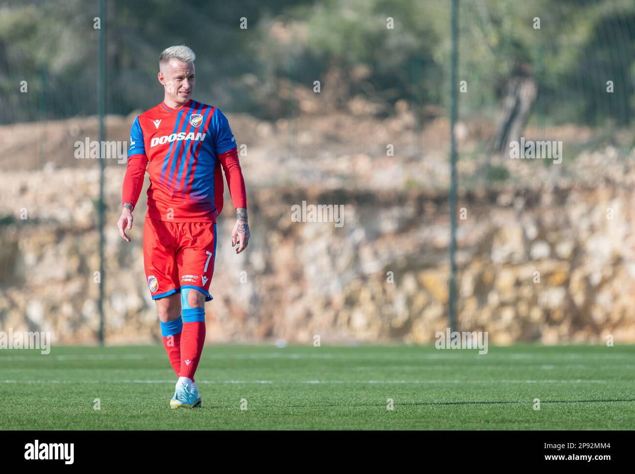 La Nucia, Spain – January 16, 2023. Viktoria Plzen left winger Jan Sykora during club friendly Ferencvaros vs Viktoria Plzen (0-0). Stock Photo