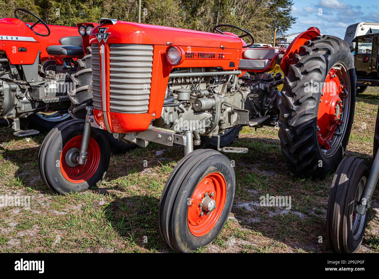 Fort Meade, FL February 26, 2022 High perspective front corner view of a 1964 Massey Ferguson