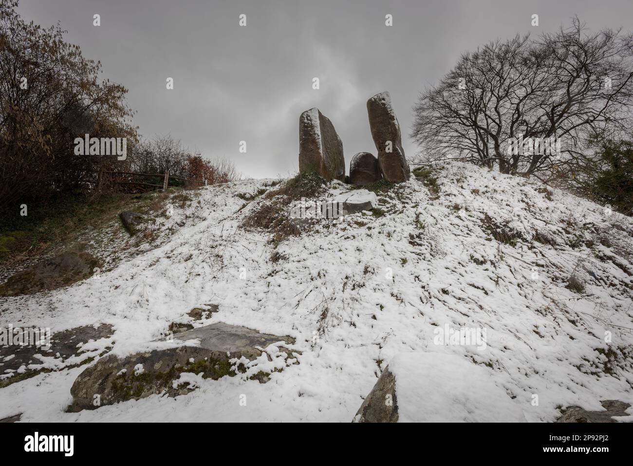 Looking at the burial chamber, east facing entrance sarsen stones to