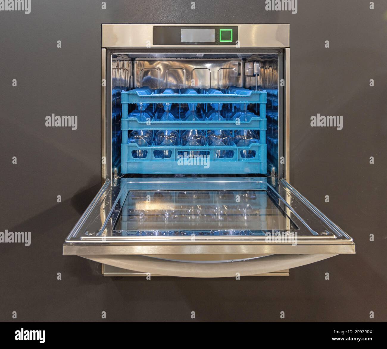 Commercial Dish Washing Machine With Blue Rack Insert for Glasses Stock