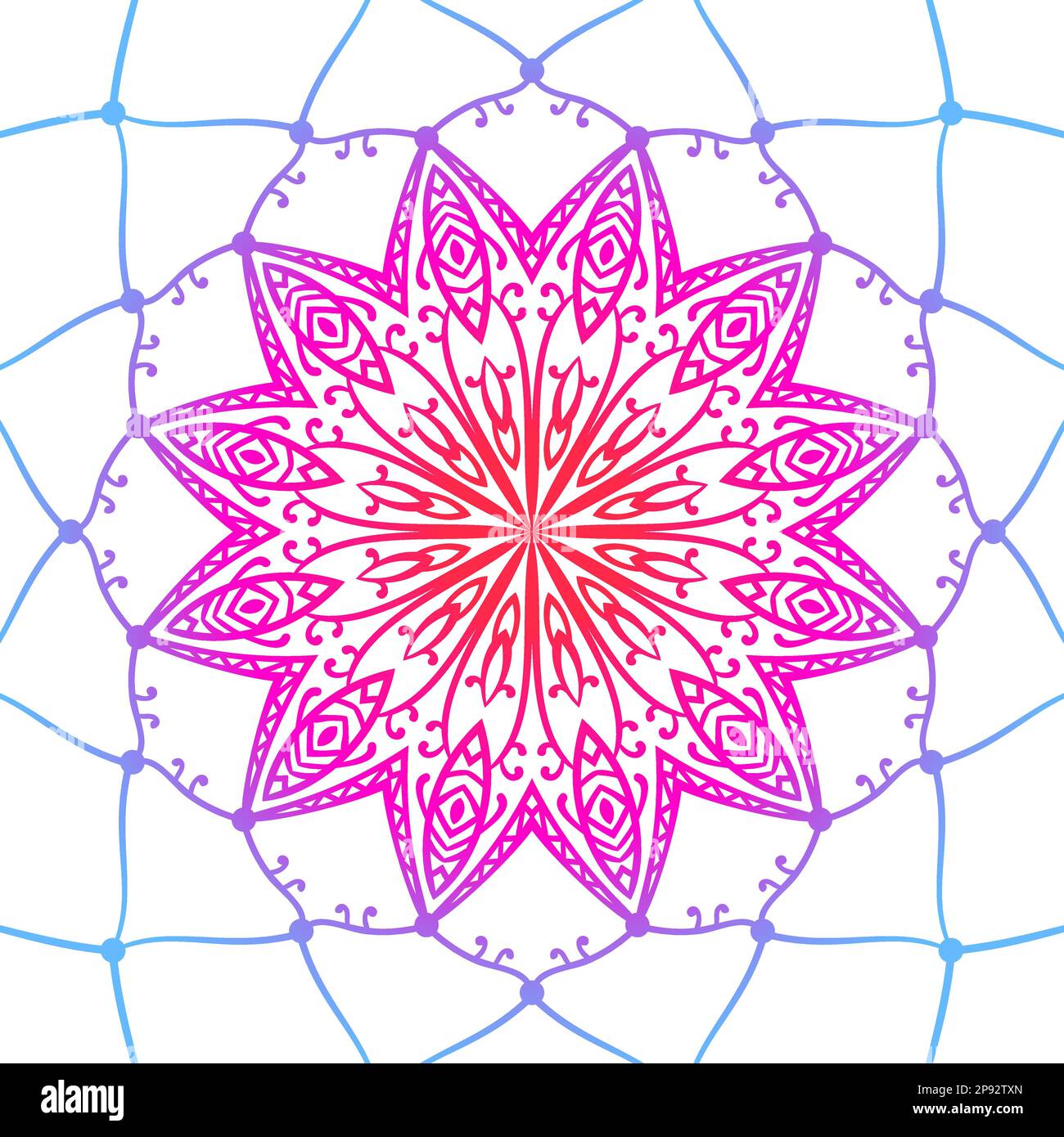 Hand drawn mandala dream catcher gradient multicolored background, Round ornamental texture vector Stock Vector