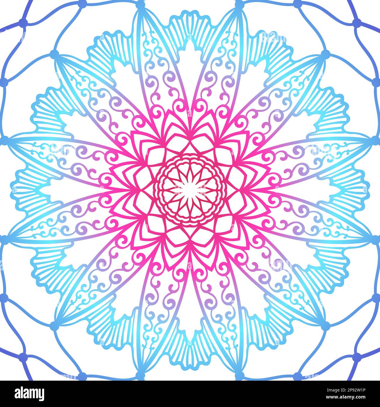 Hand drawn mandala dream catcher gradient multicolored background, Round ornamental texture vector Stock Vector