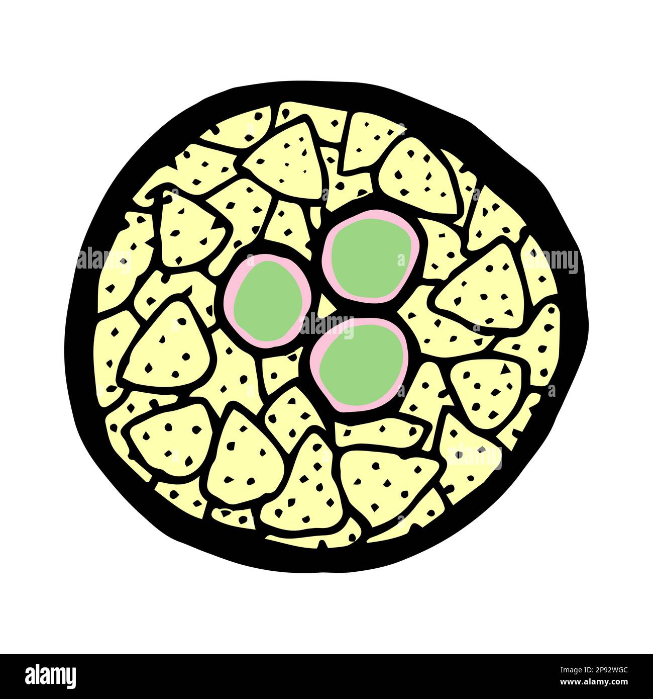 Nachos with guacamole, mexican food. Colorful doodle Stock Vector