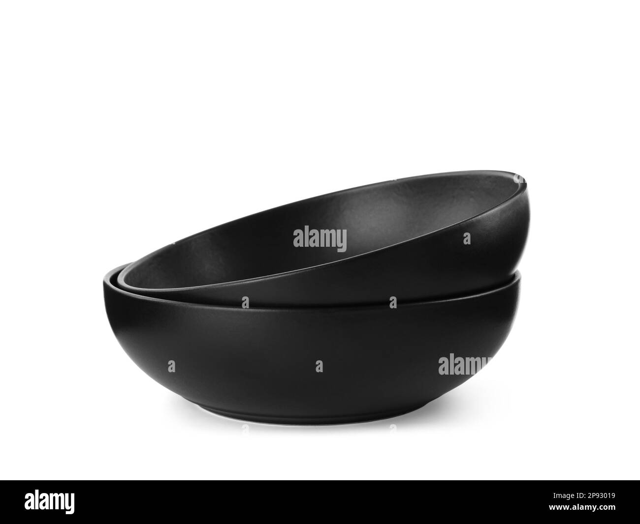 New black ceramic bowls on white background Stock Photo Alamy
