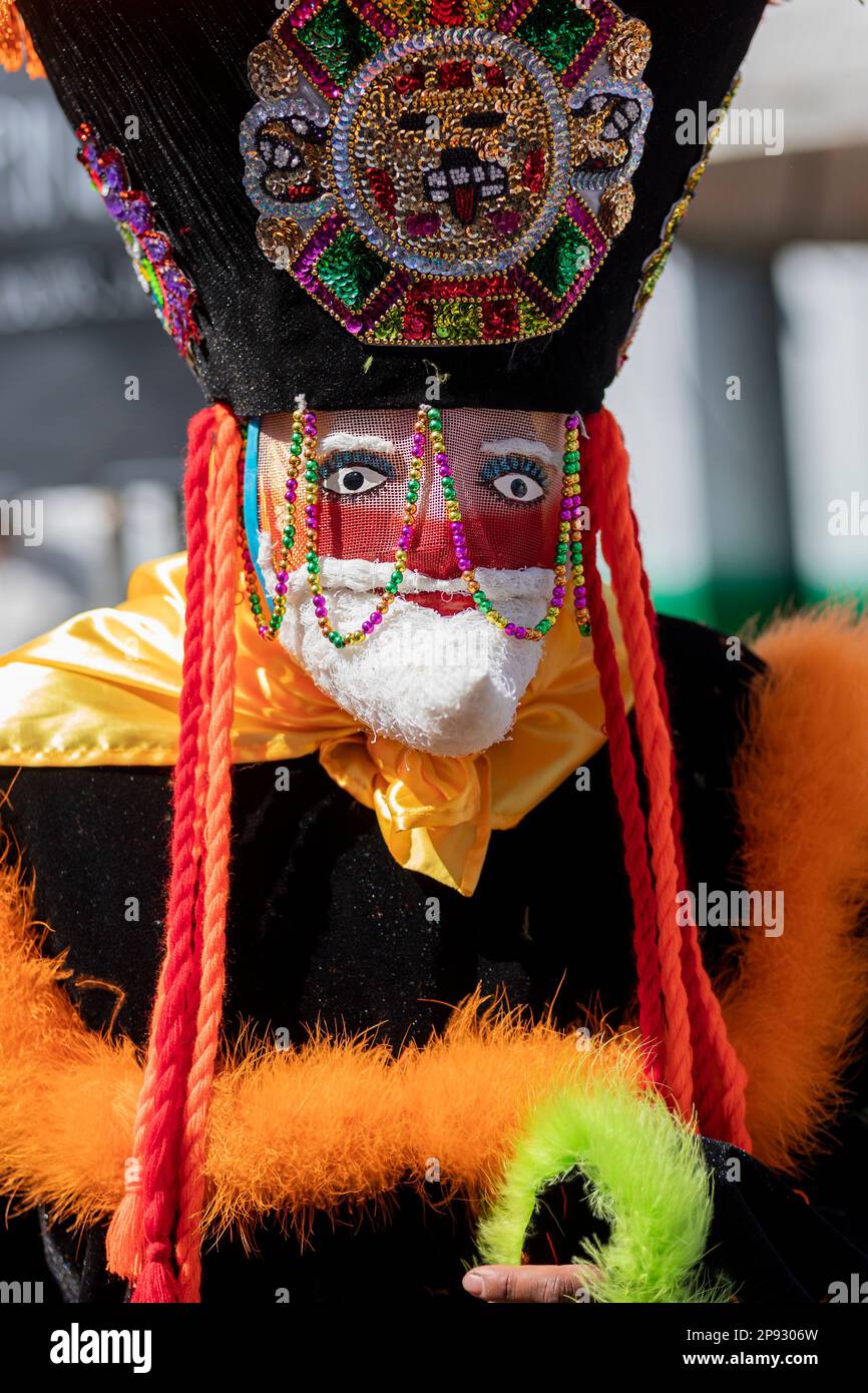 Close up of the face of a person with a chinelo mask, dancing in a carnival  in Mexico Stock Photo - Alamy