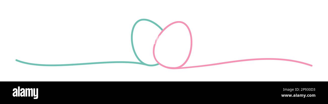 Doodle Easter Eggs line art banner with two colored eggs Stock Vector