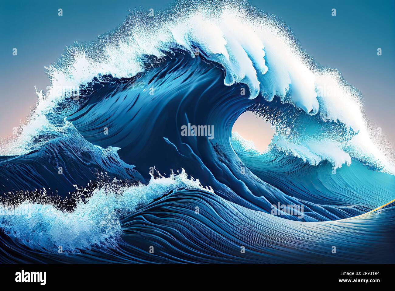 Drawing of a big wave - generative ai Stock Photo