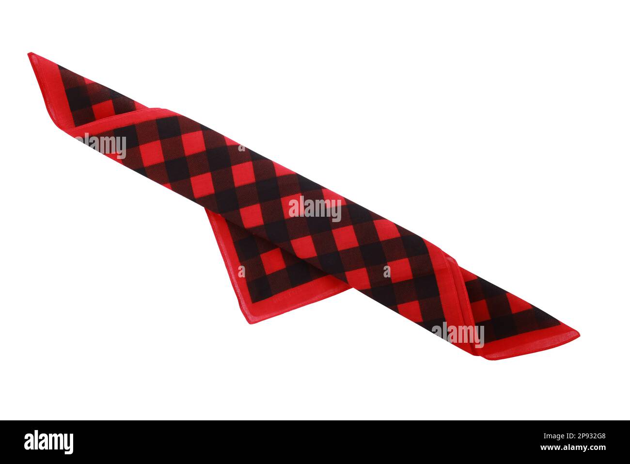 Folded red bandana with check pattern isolated on white, top view Stock Photo