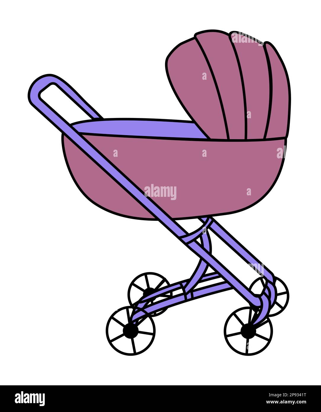 Baby stroller, cute colorful doodle Stock Vector